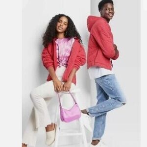 Women’s Coral Pink Hooded Quilted Jacket Wild Fable Unisex Pink Size S